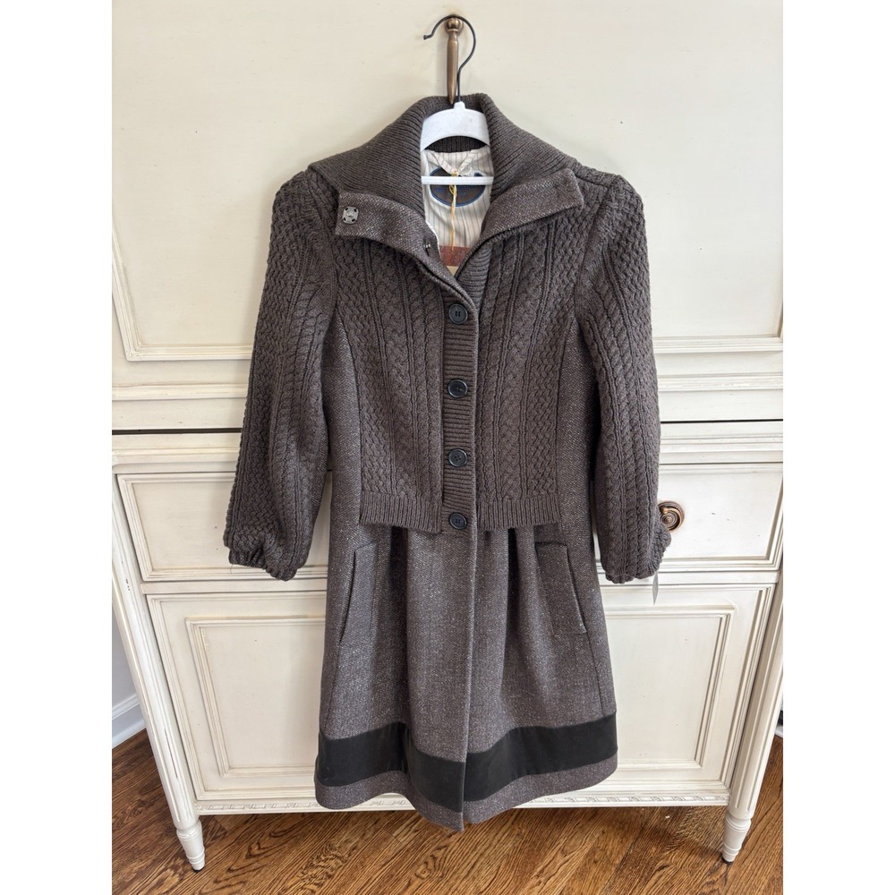 Etro Long Coat Tweed Cable Knit Wool Linen Brown 40/6‎ NWT $2,815 Lined Italy